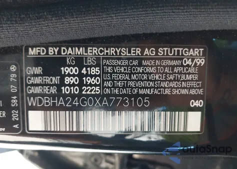 1999 Mercedes-Benz C 230 Kompressor z USA, uszkodzony, nr VIN WDBHA24G0XA773105